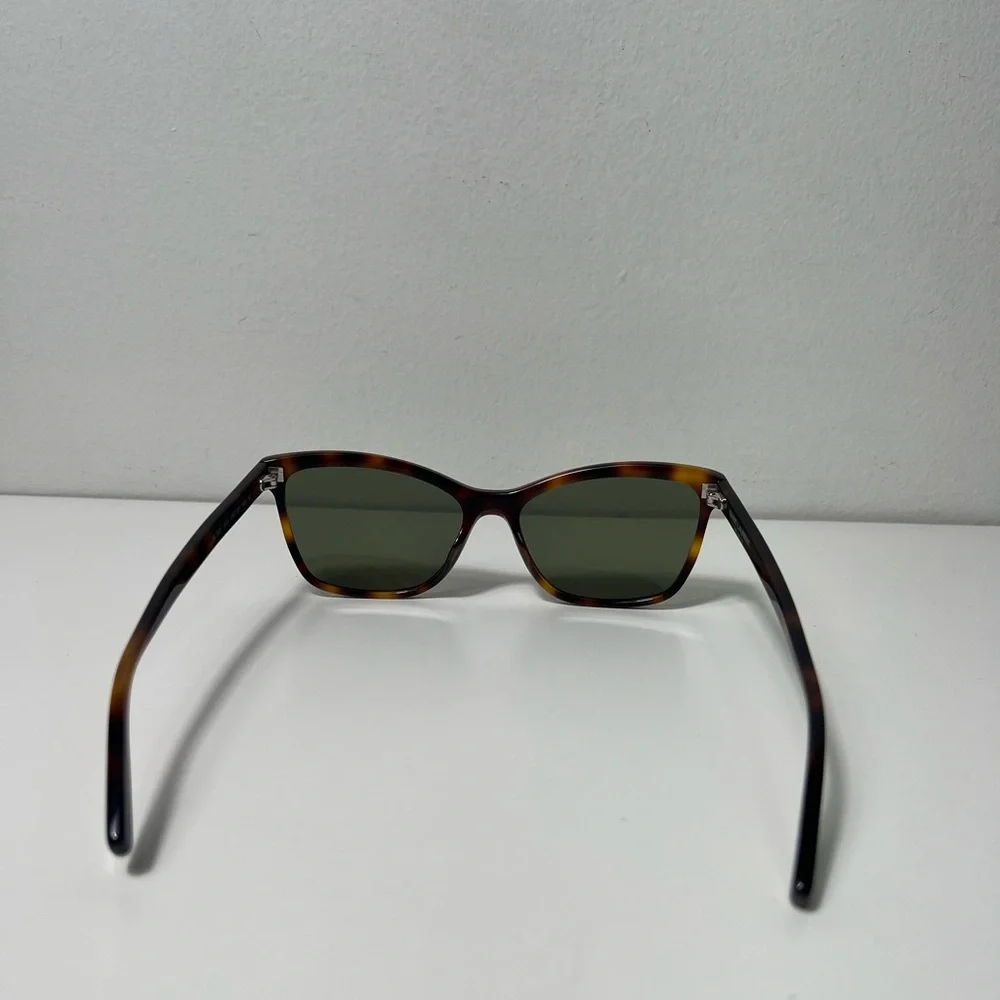 Saint Laurent YSL Logo Tortoise Shell Havana Green Cat Eye Square Sunglasses